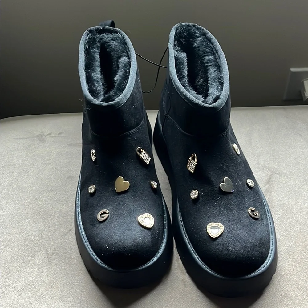 Black Boots with Charm Embellishments